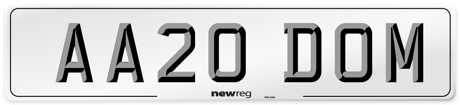 AA20 DOM Number Plate from New Reg